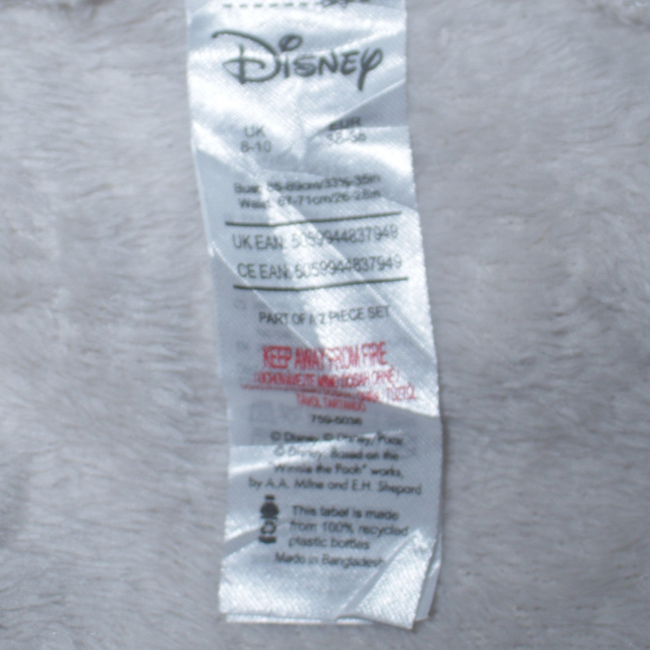 Disney Women Grey Thumper Fleece Long Sleeve Pyjama Top Size 8-10