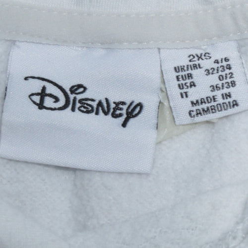 Disney Primark Women White Stitch Hoodie 2XS Cotton Pullover