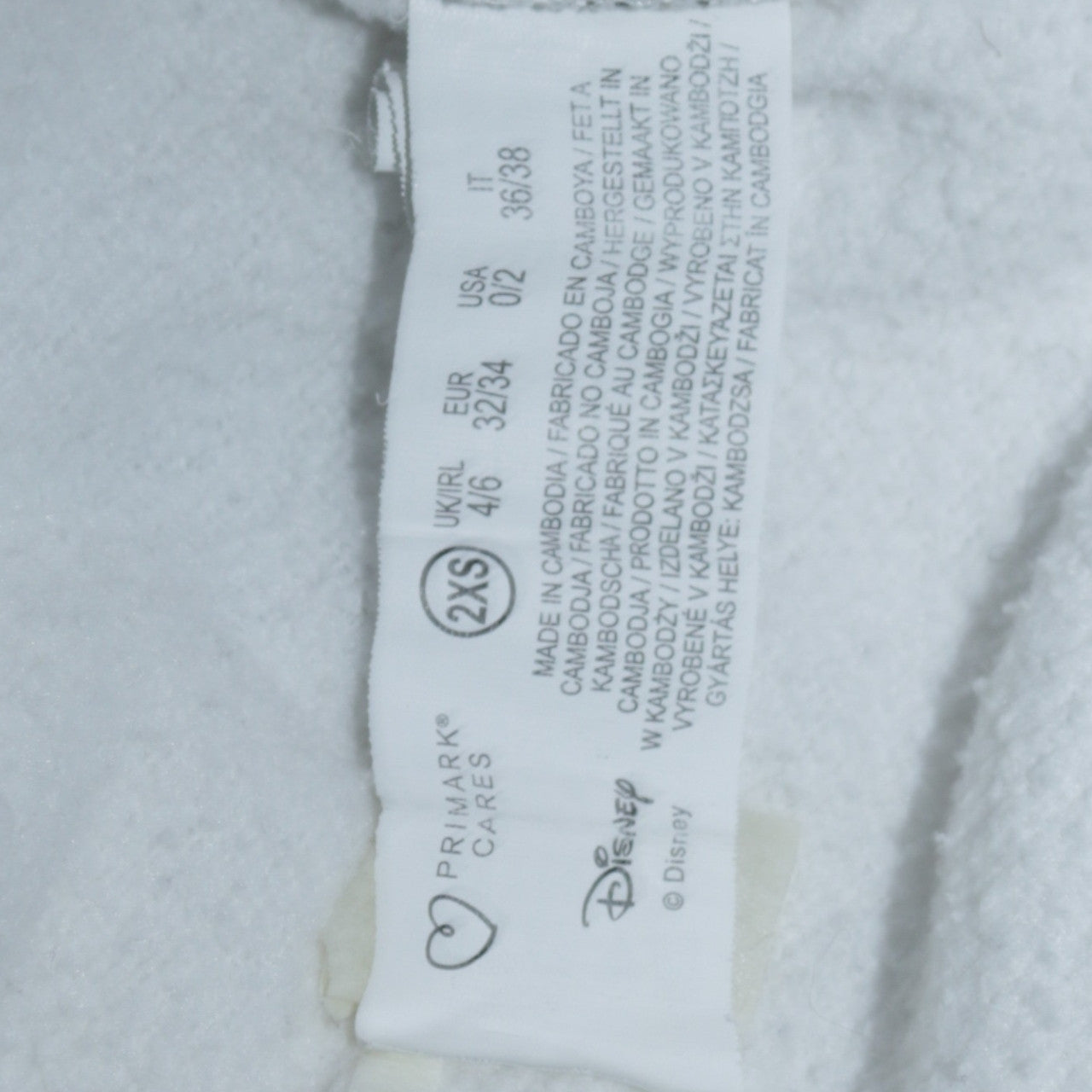 Disney Primark Women White Stitch Hoodie 2XS Cotton Pullover