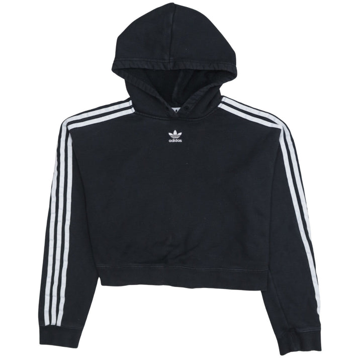 Adidas Womens Black Cropped Pullover Hoodie Size 10 Hooded Casual Sweatshirt
