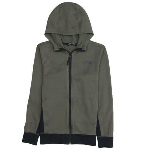 The North Face Boys Green Full Zip Hoodie Size L Cotton Blend Outdoor Hooded Sweatshirt