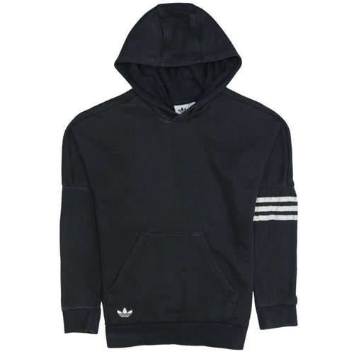 Adidas Boys Black Pullover Hoodie 11-12 Years Logo Stripe Cotton