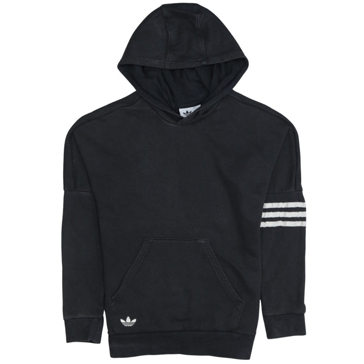 Adidas Boys Black Pullover Hoodie 11-12 Years Logo Stripe Cotton
