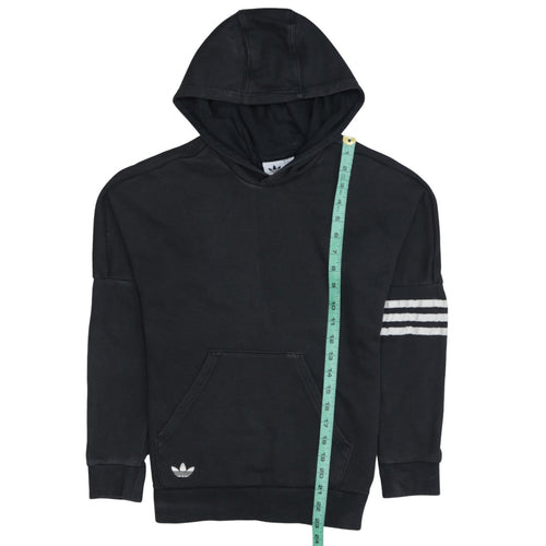 Adidas Boys Black Pullover Hoodie 11-12 Years Logo Stripe Cotton