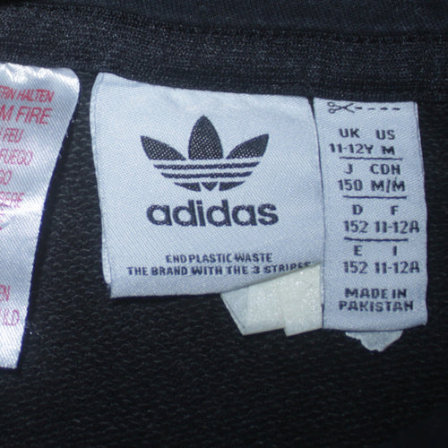 Adidas Boys Black Pullover Hoodie 11-12 Years Logo Stripe Cotton