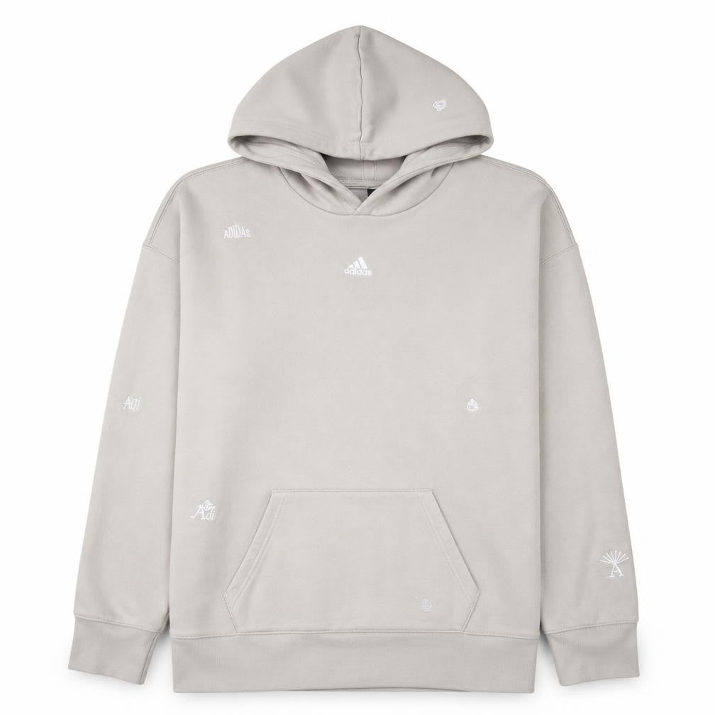 Front view of Adidas Women's Beige Pullover Hoodie L 16-18 Hooded Sweatshirt
