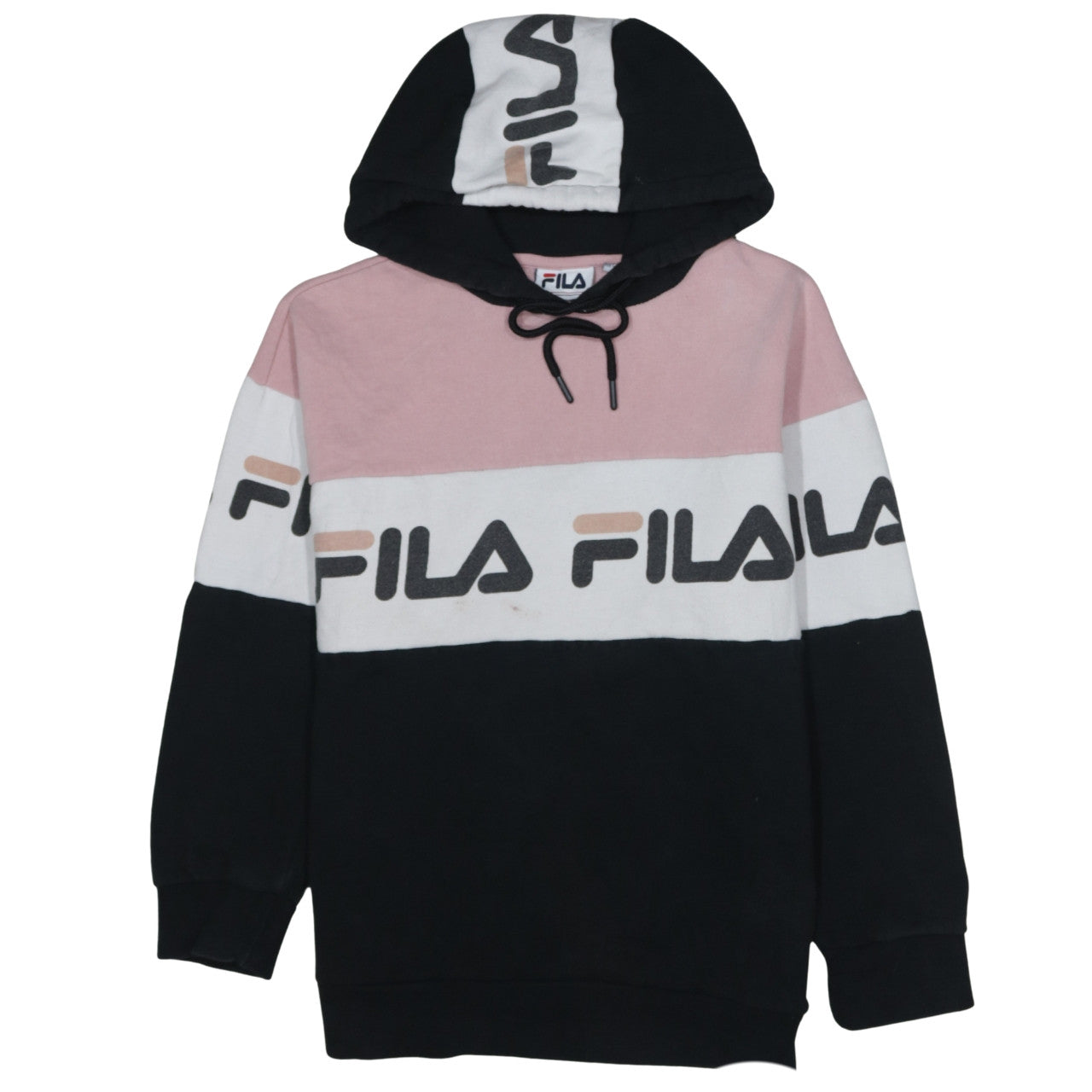 Fila Women’s Pink Black Colourblock Pullover Hoodie Size M