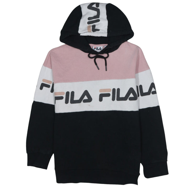 Fila Women’s Pink Black Colourblock Pullover Hoodie Size M