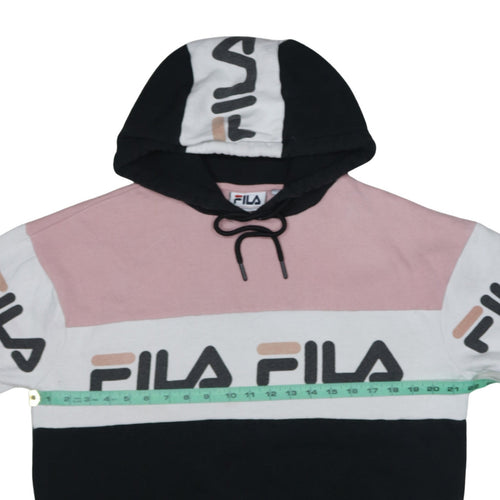 Fila Women’s Pink Black Colourblock Pullover Hoodie Size M