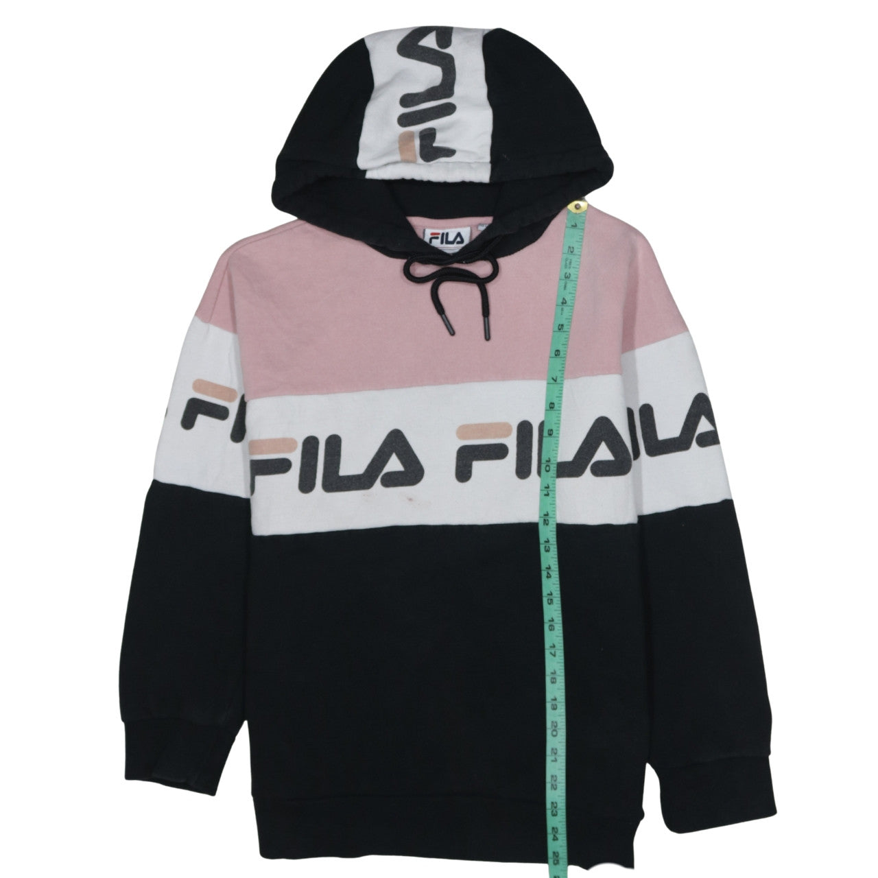 Fila Women’s Pink Black Colourblock Pullover Hoodie Size M