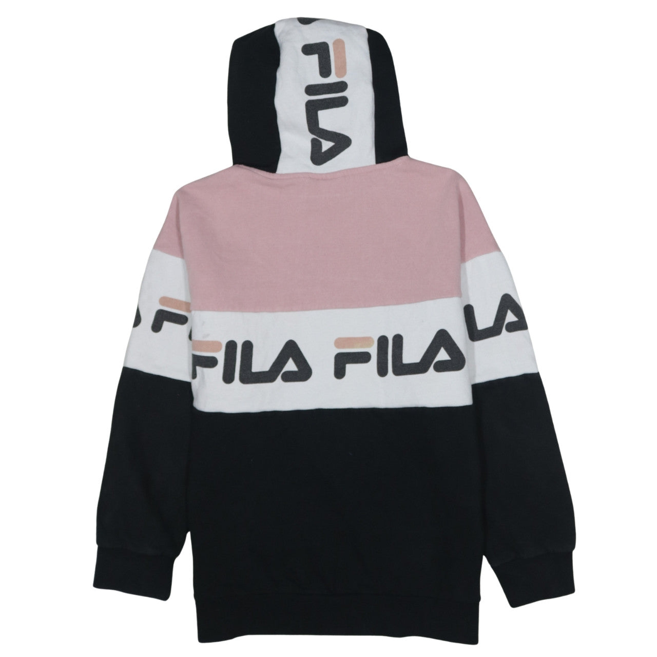Fila Women’s Pink Black Colourblock Pullover Hoodie Size M