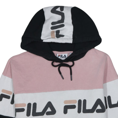 Fila Women’s Pink Black Colourblock Pullover Hoodie Size M