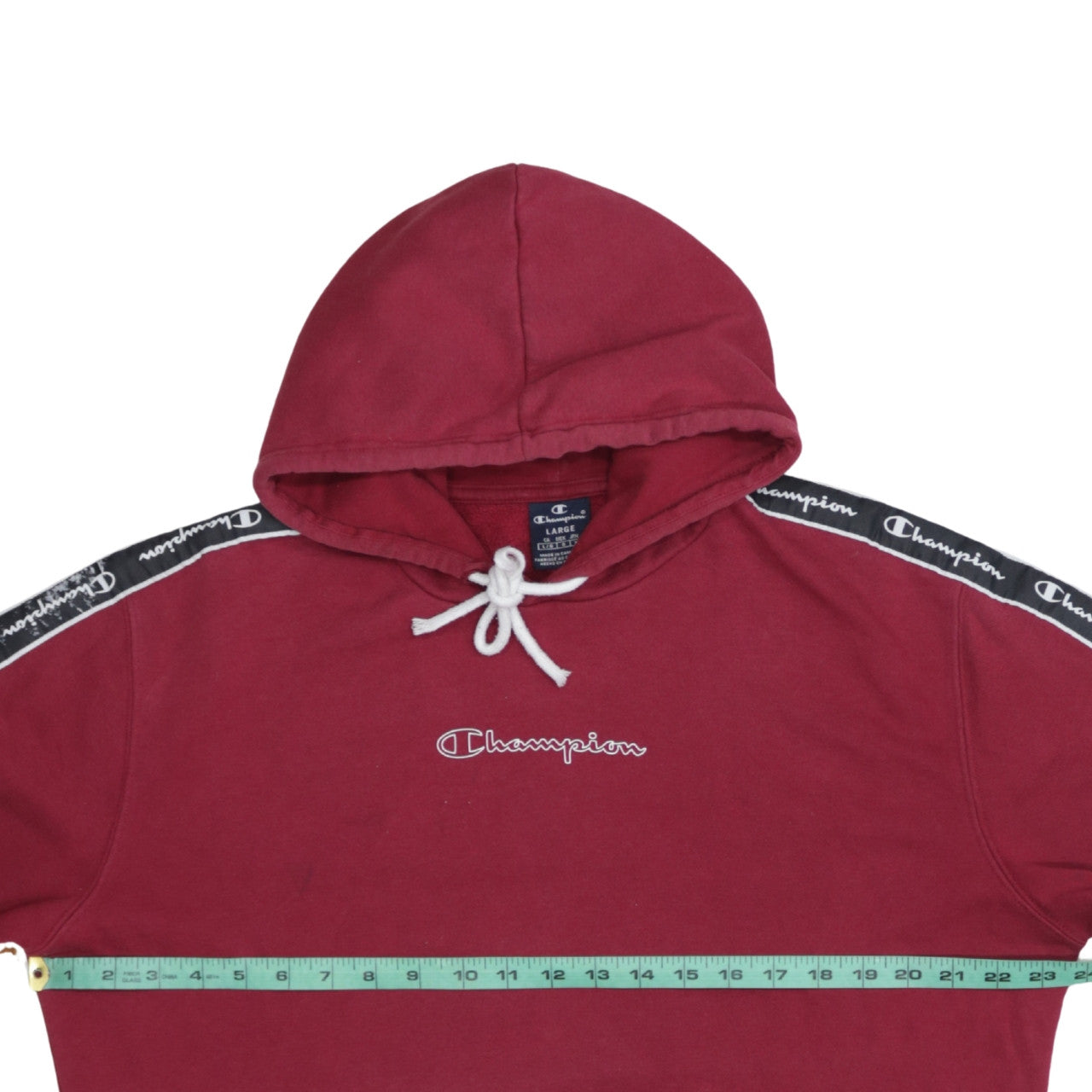 Champion Men's Red Pullover Hoodie Size L Logo Tape Sportswear