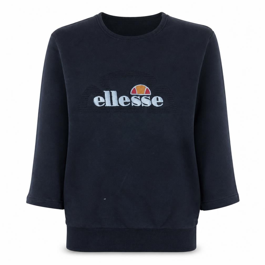 Front view of Ellesse women’s black xs pullover sweatshirt crew neck logo cotton blend