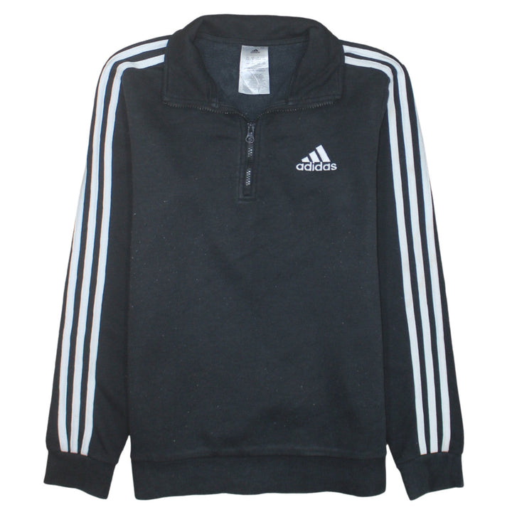 Adidas Women Black 1/4 Zip Sweatshirt S 8-10 Logo Pullover Top