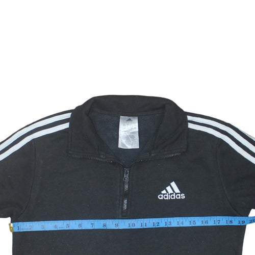 Adidas Women Black 1/4 Zip Sweatshirt S 8-10 Logo Pullover Top