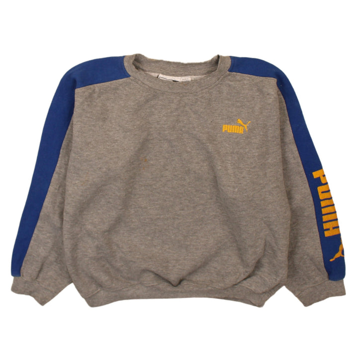 Puma Girls Grey & Blue Colourblock Logo Pullover Sweatshirt 10 Years