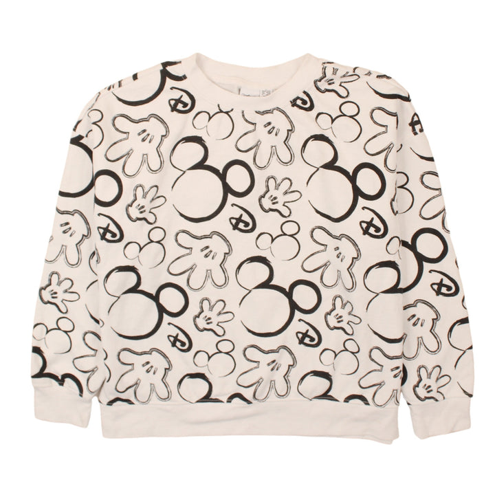 Disney Women Beige Mickey Print Pullover Sweatshirt M