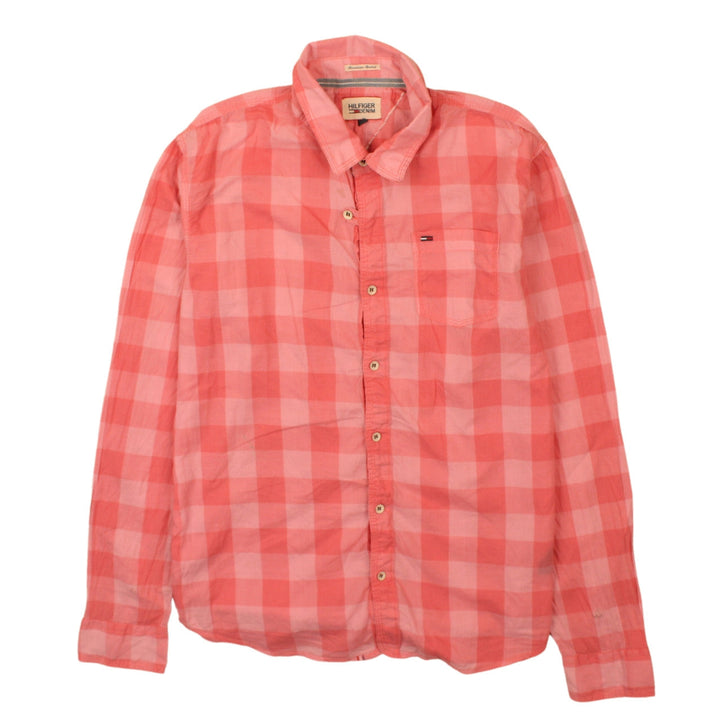 Hilfiger Denim Men's Red Check Long Sleeve Button-Up Shirt L