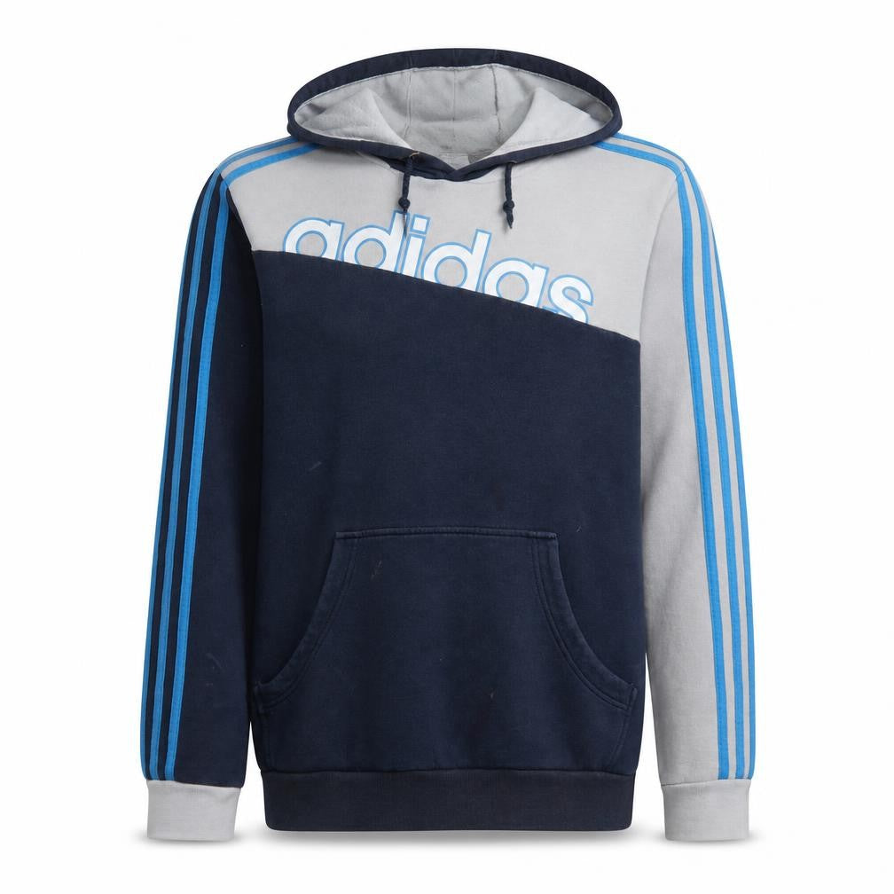 Front view of Adidas Men's Blue Pullover Hoodie Medium Graphic Logo Sportswear