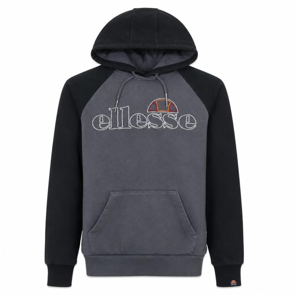Front view of Ellesse Men's Grey & Black Pullover Hoodie XS Cotton Blend