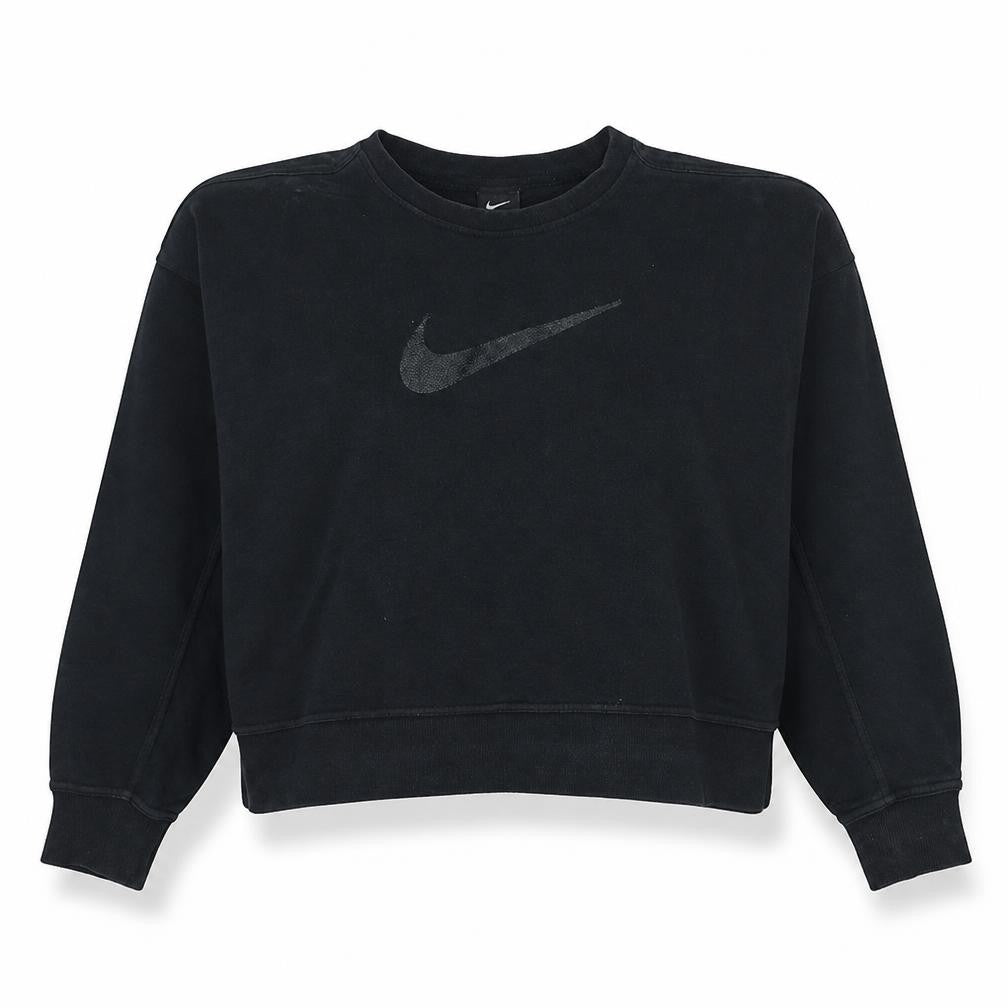 Front view of Nike Women Black Crew Neck Pullover Sweatshirt L Cotton Blend