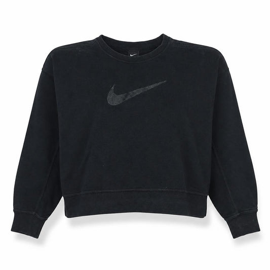 Front view of Nike Women Black Crew Neck Pullover Sweatshirt L Cotton Blend