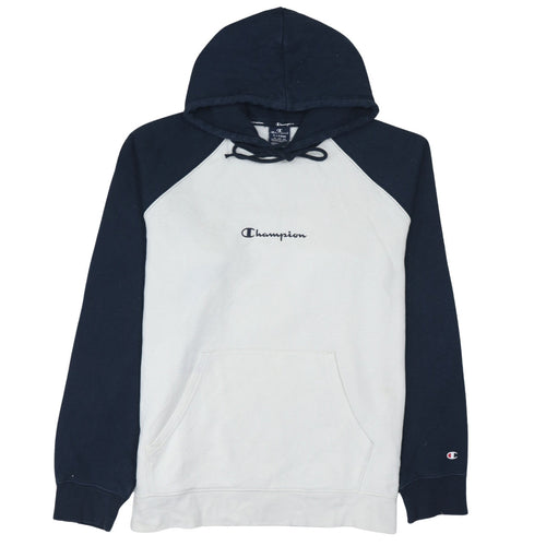 Champion Men's White & Navy Pullover Hoodie XL Logo Fleece