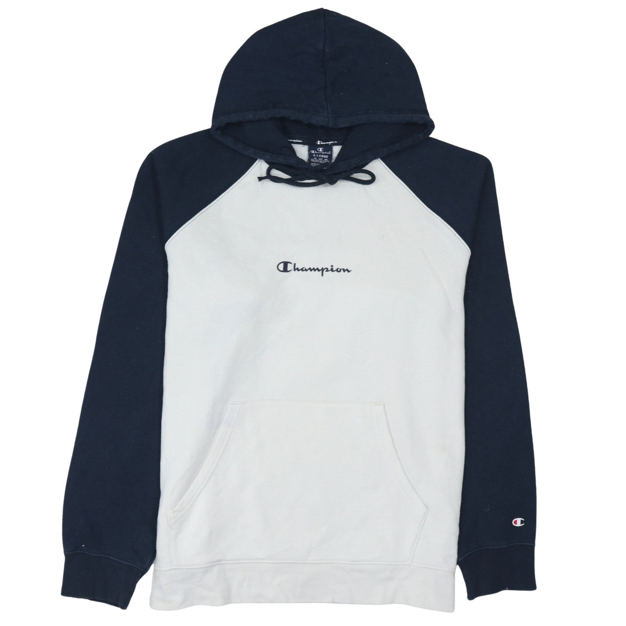 Champion Men's White & Navy Pullover Hoodie XL Logo Fleece