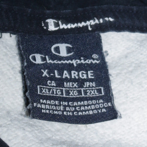Champion Men's White & Navy Pullover Hoodie XL Logo Fleece