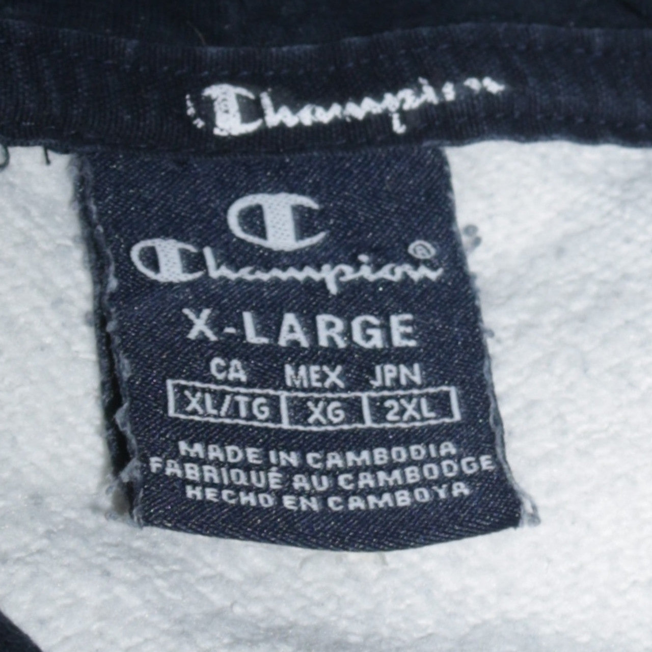 Champion Men's White & Navy Pullover Hoodie XL Logo Fleece