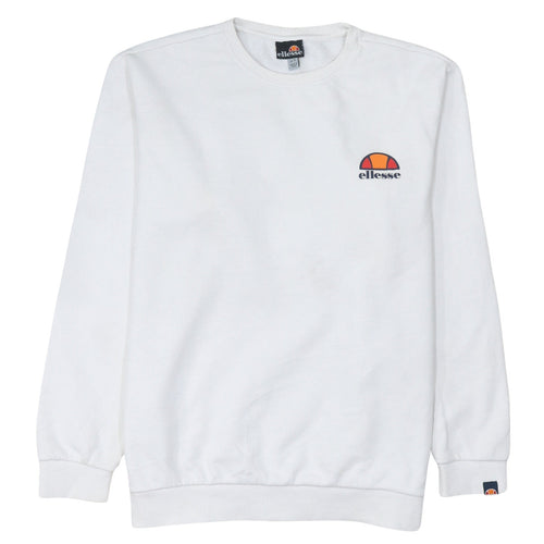 Ellesse Women White XL Pullover Sweatshirt Cotton Blend Logo Crew Neck