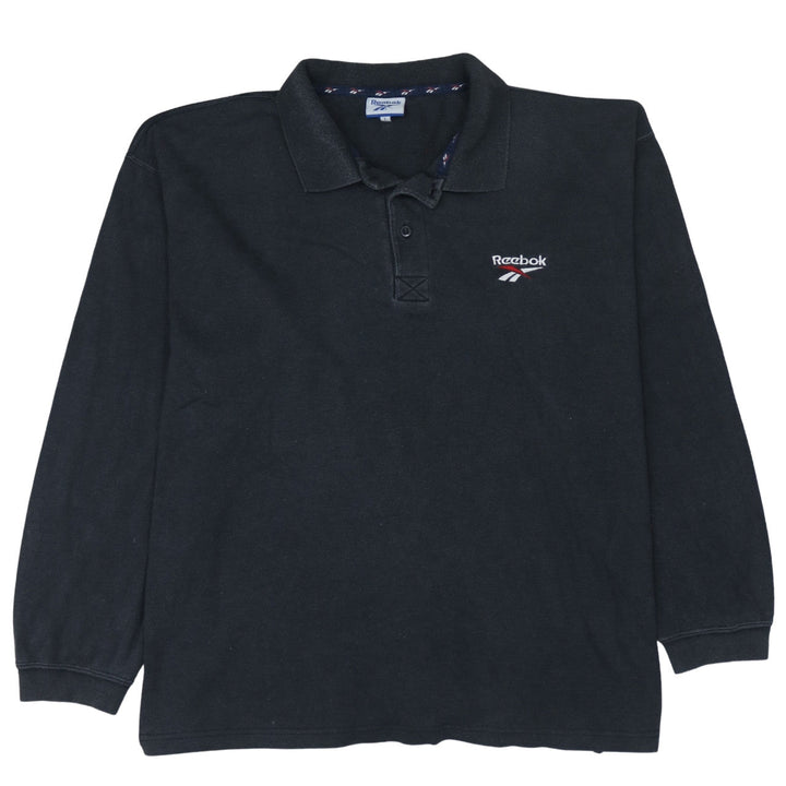Reebok Men's Black Long Sleeve Cotton Polo Shirt Size L