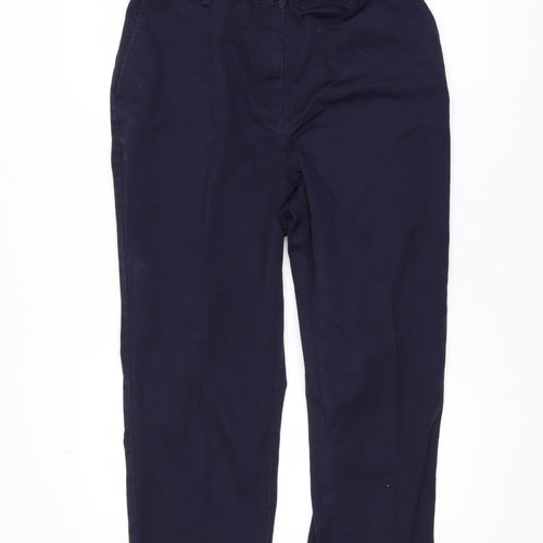 Lands' End Women's Navy High Rise Straight Leg Cotton Blend Trousers UK 16