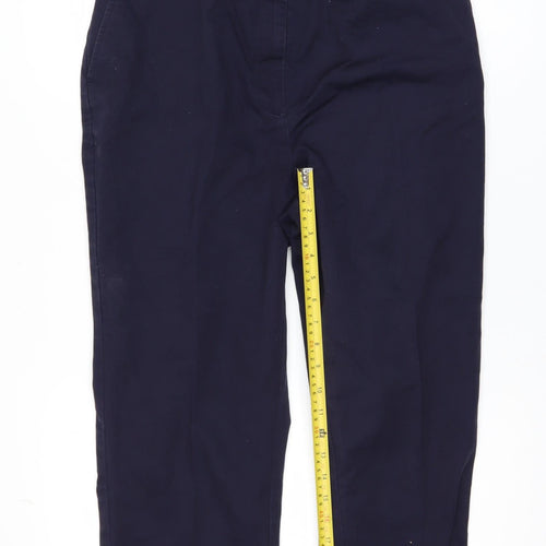 Lands' End Women's Navy High Rise Straight Leg Cotton Blend Trousers UK 16