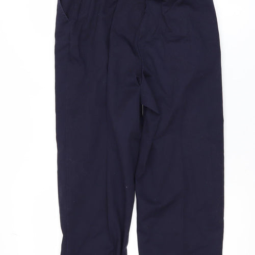 Lands' End Women's Navy High Rise Straight Leg Cotton Blend Trousers UK 16