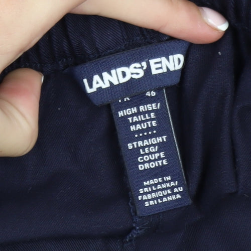Lands' End Women's Navy High Rise Straight Leg Cotton Blend Trousers UK 16