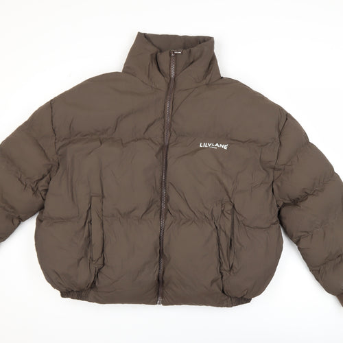 Lilylane Women Brown Puffer Jacket Medium Winter Nylon Zip Coat