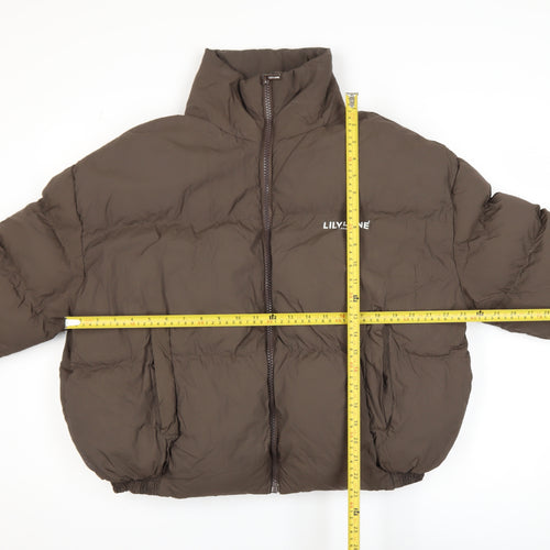 Lilylane Women Brown Puffer Jacket Medium Winter Nylon Zip Coat