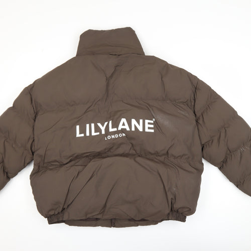 Lilylane Women Brown Puffer Jacket Medium Winter Nylon Zip Coat