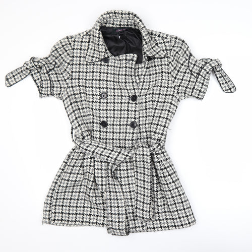 Rare Women’s Black Houndstooth Collared Belted Shirt Dress M