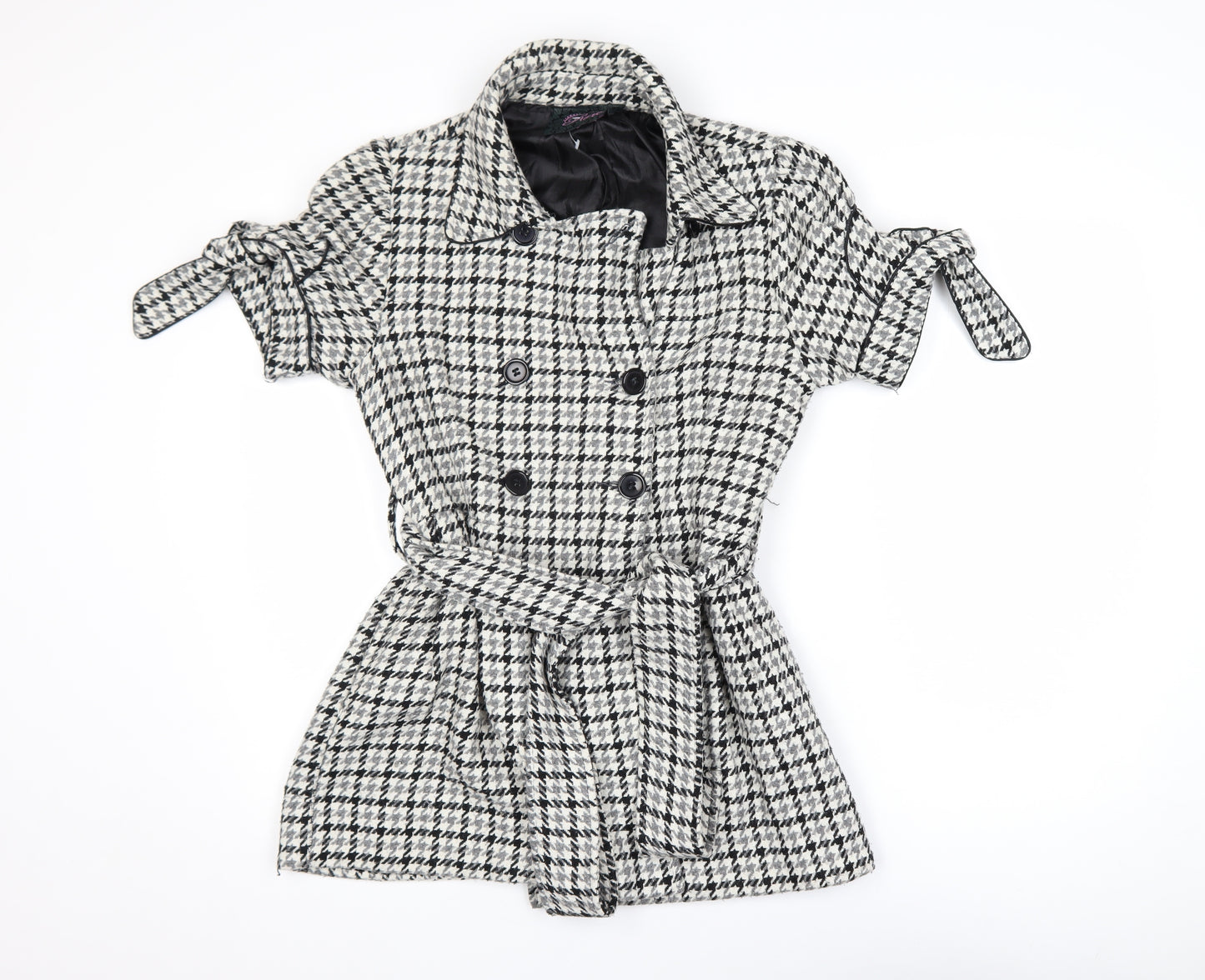 Rare Women’s Black Houndstooth Collared Belted Shirt Dress M