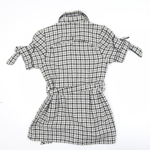 Rare Women’s Black Houndstooth Collared Belted Shirt Dress M