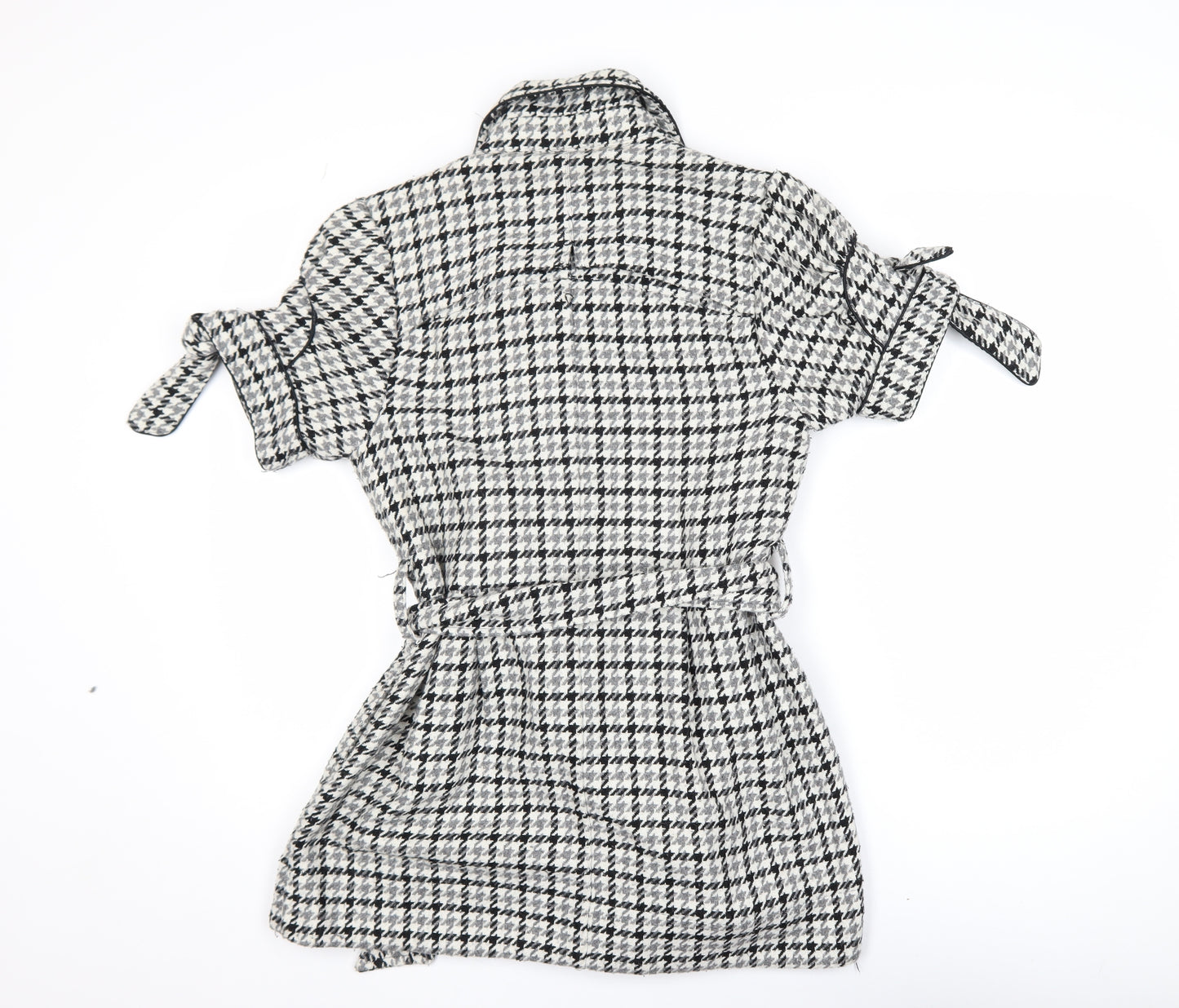 Rare Women’s Black Houndstooth Collared Belted Shirt Dress M