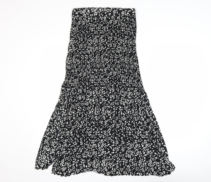 Topshop Women's Black Animal Print A-Line Midi Dress Size 10