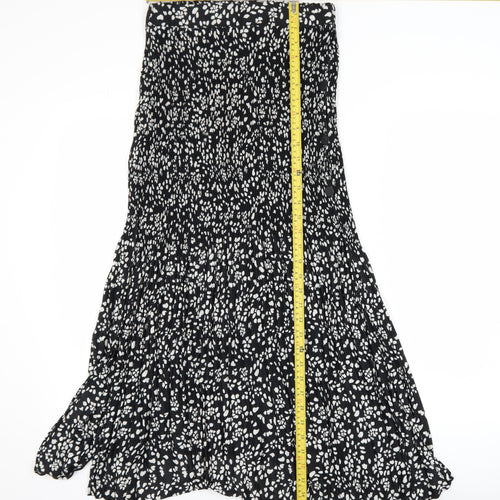 Topshop Women's Black Animal Print A-Line Midi Dress Size 10