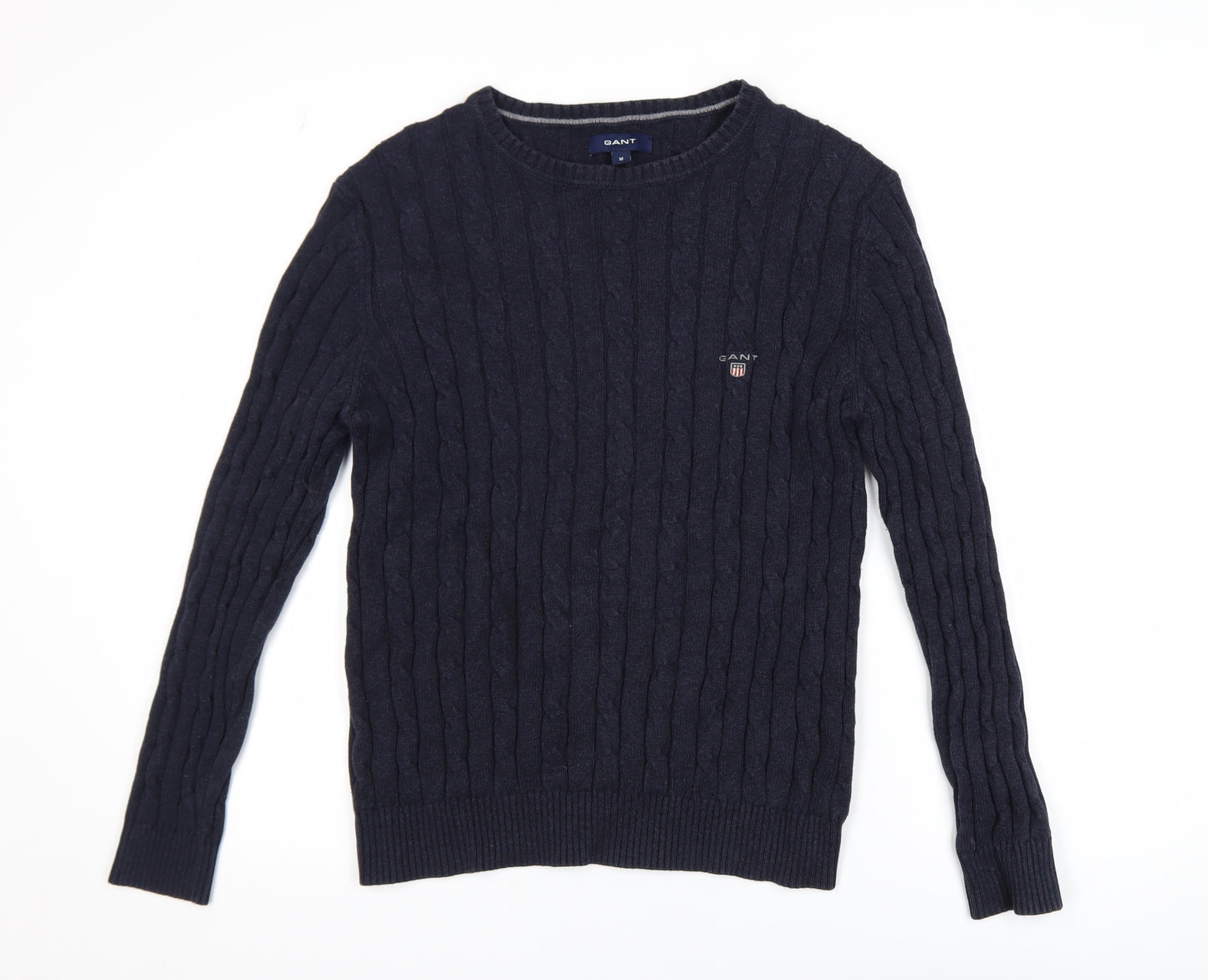 GANT Men’s Blue Cable-Knit Cotton Crew Neck Jumper Size M