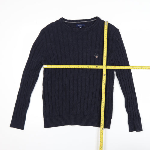 GANT Men’s Blue Cable-Knit Cotton Crew Neck Jumper Size M