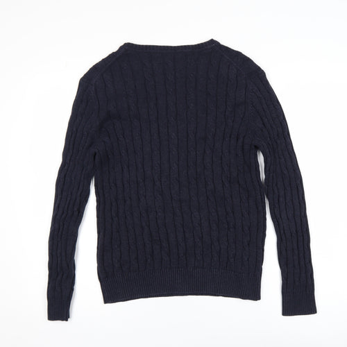 GANT Men’s Blue Cable-Knit Cotton Crew Neck Jumper Size M