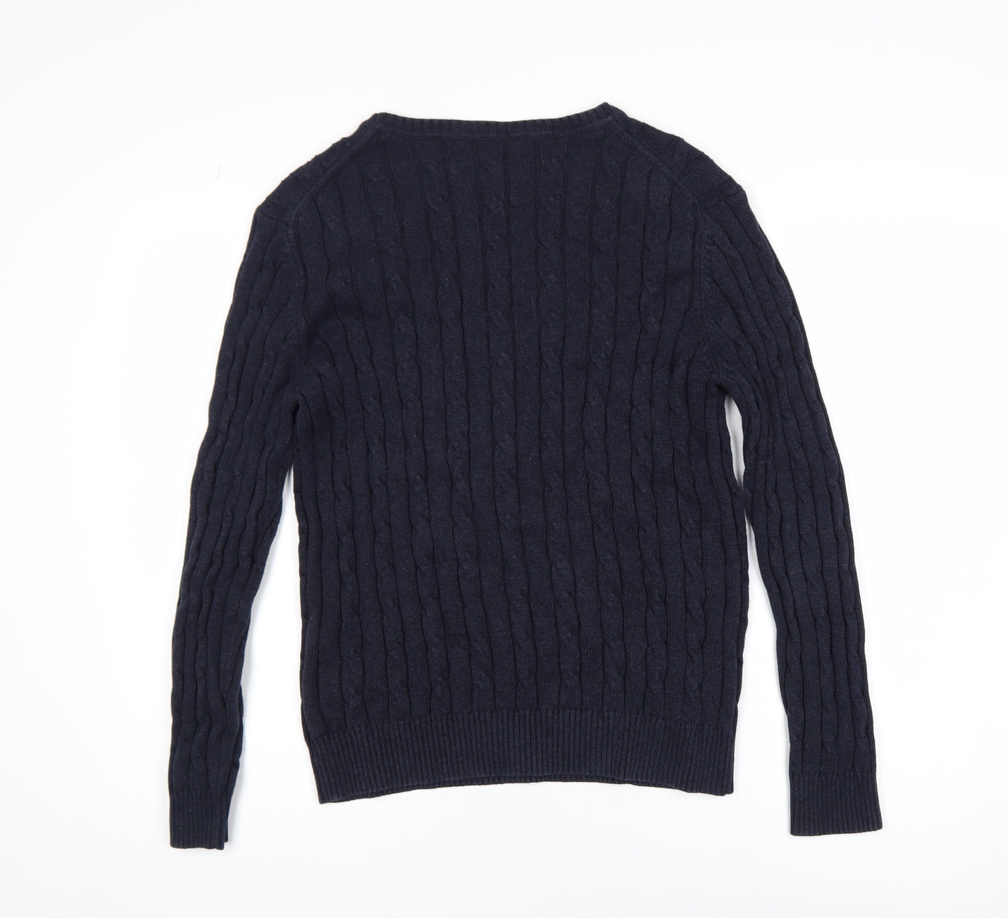 GANT Men’s Blue Cable-Knit Cotton Crew Neck Jumper Size M